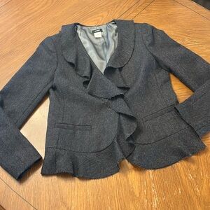 J.Crew 100% midnight blue dark gray wool raw hem ruffle trim blazer size 2